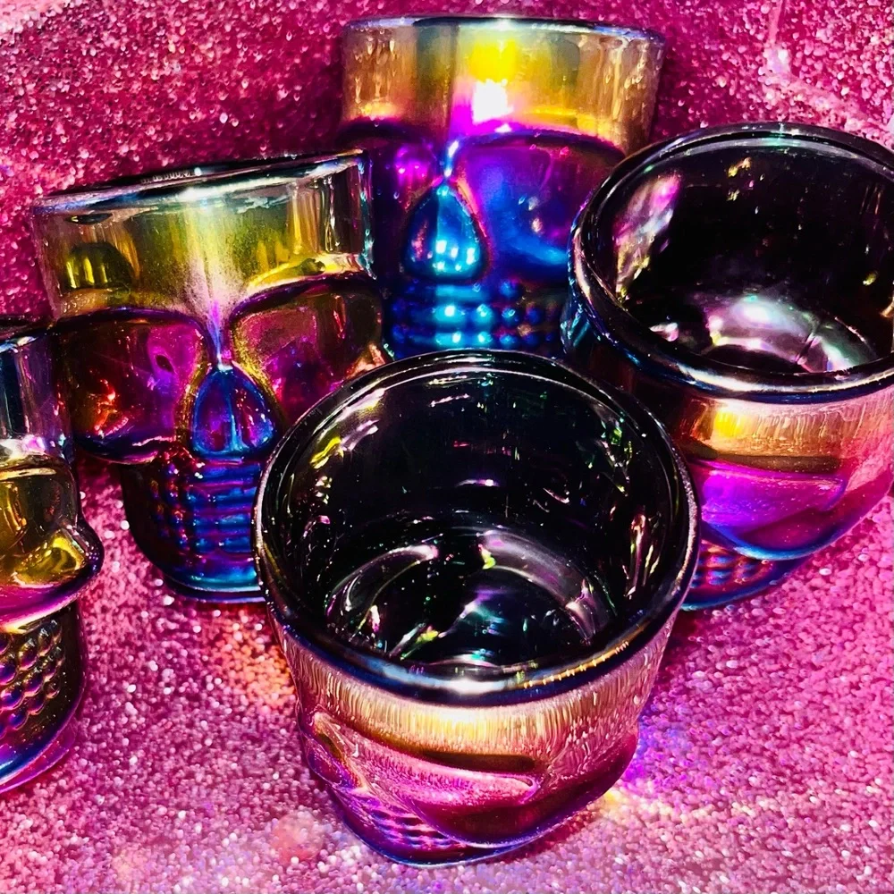 6 Iridescent Skull Shot Glasses by Circleware Rainbow Fusion - Picture 8 of 16